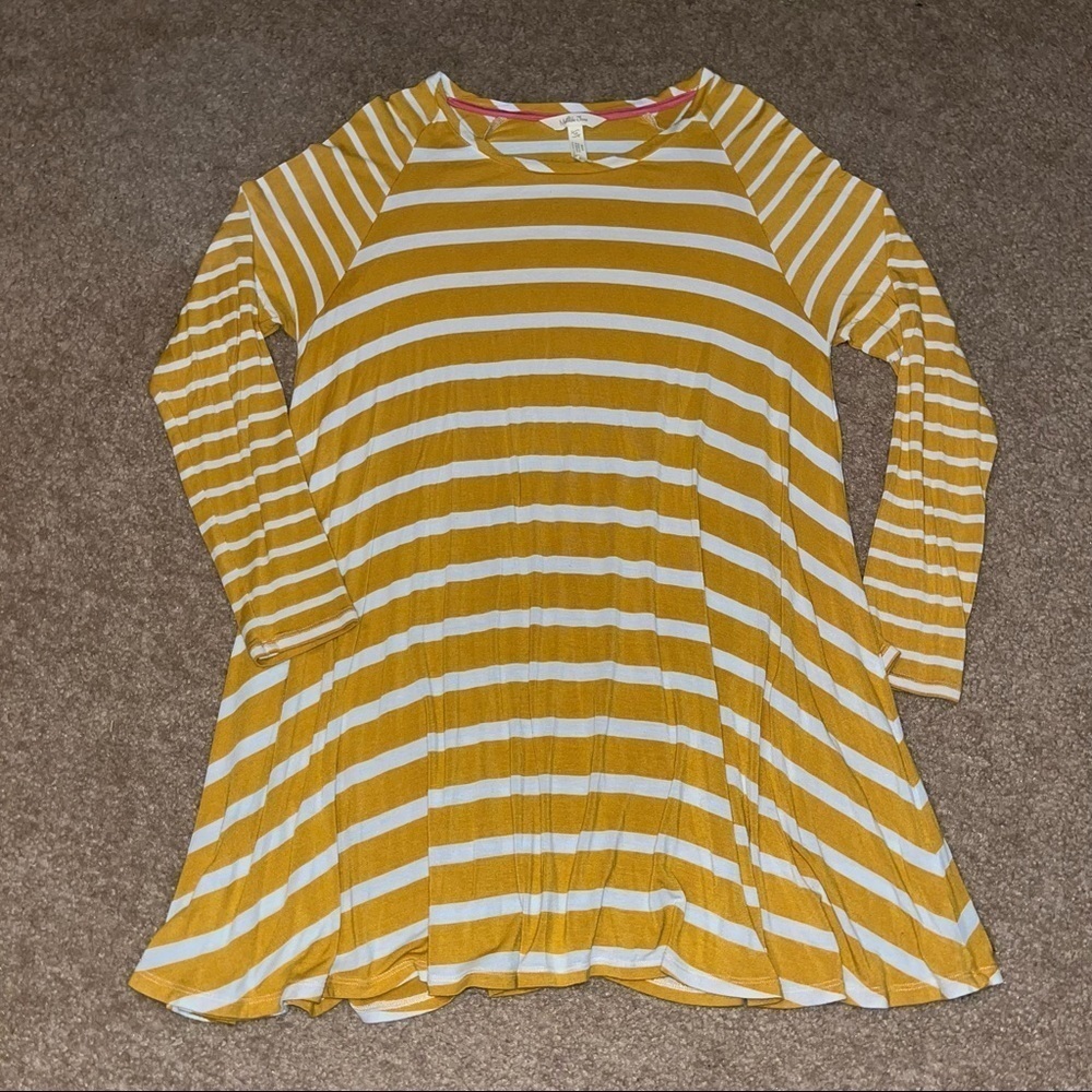 Matilda Jane long sleeve mustard yellow and white striped top, size Medium